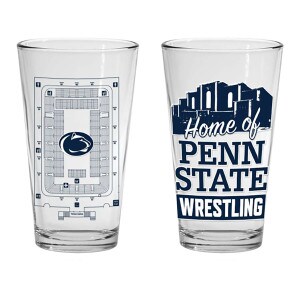 pint glass Home of Penn State Wrestling one side - seating diagram with Athletic Logo other side